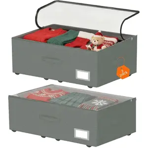 Under Bed Storage with Wheels, 2-Pack Under Bed Storage Containers, No Assemble Required 10 inches Height, Rolling underbed storage Drawers, Underbed Storage Bins for Shoes, Clothes, Blankets, Toys