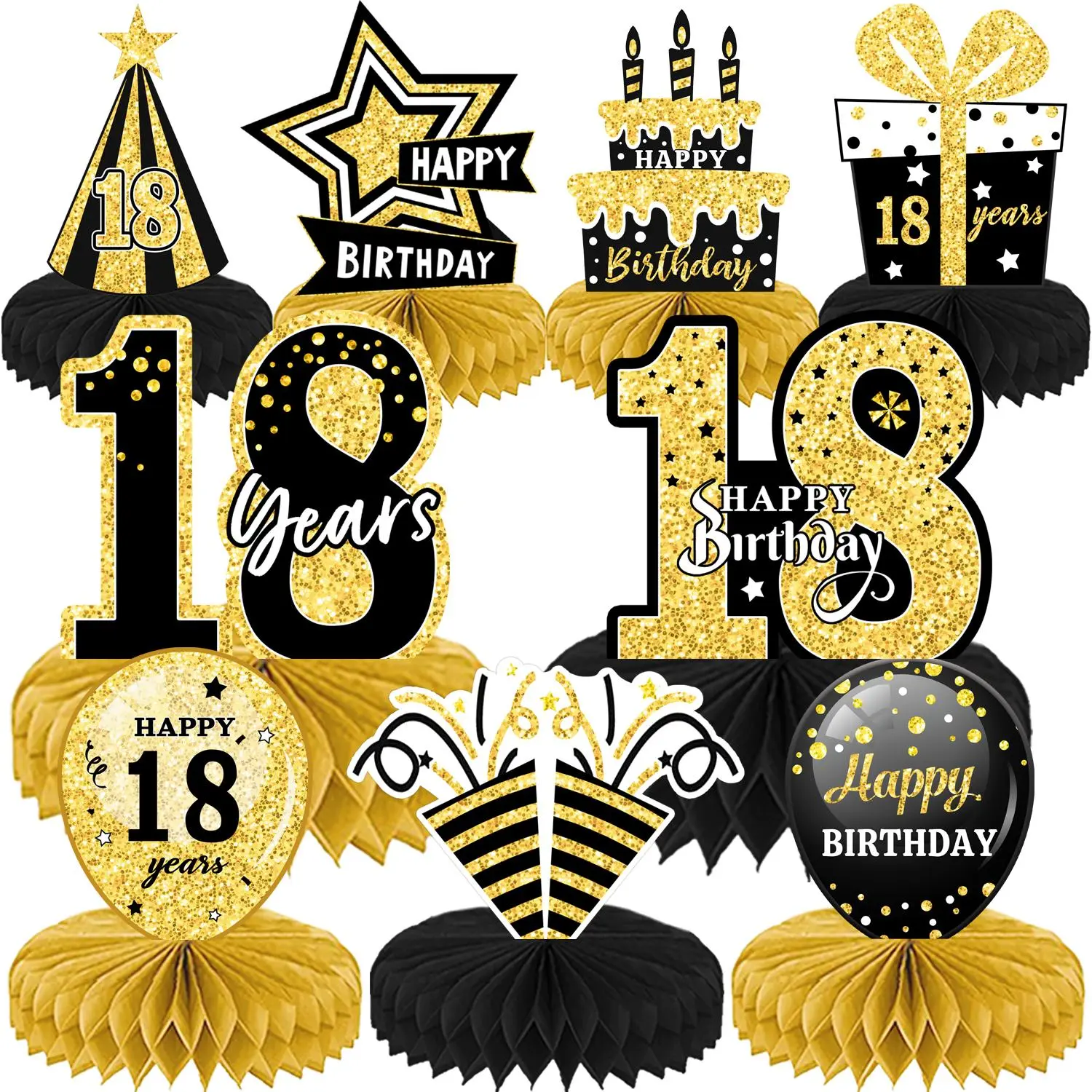 3D Birthday Honeycomb Centerpieces Tables Decorations, 9 Counts/set Birthday Party Decorations, Party Supplies for Birthday Anniversary, Ornaments, Decorative Props