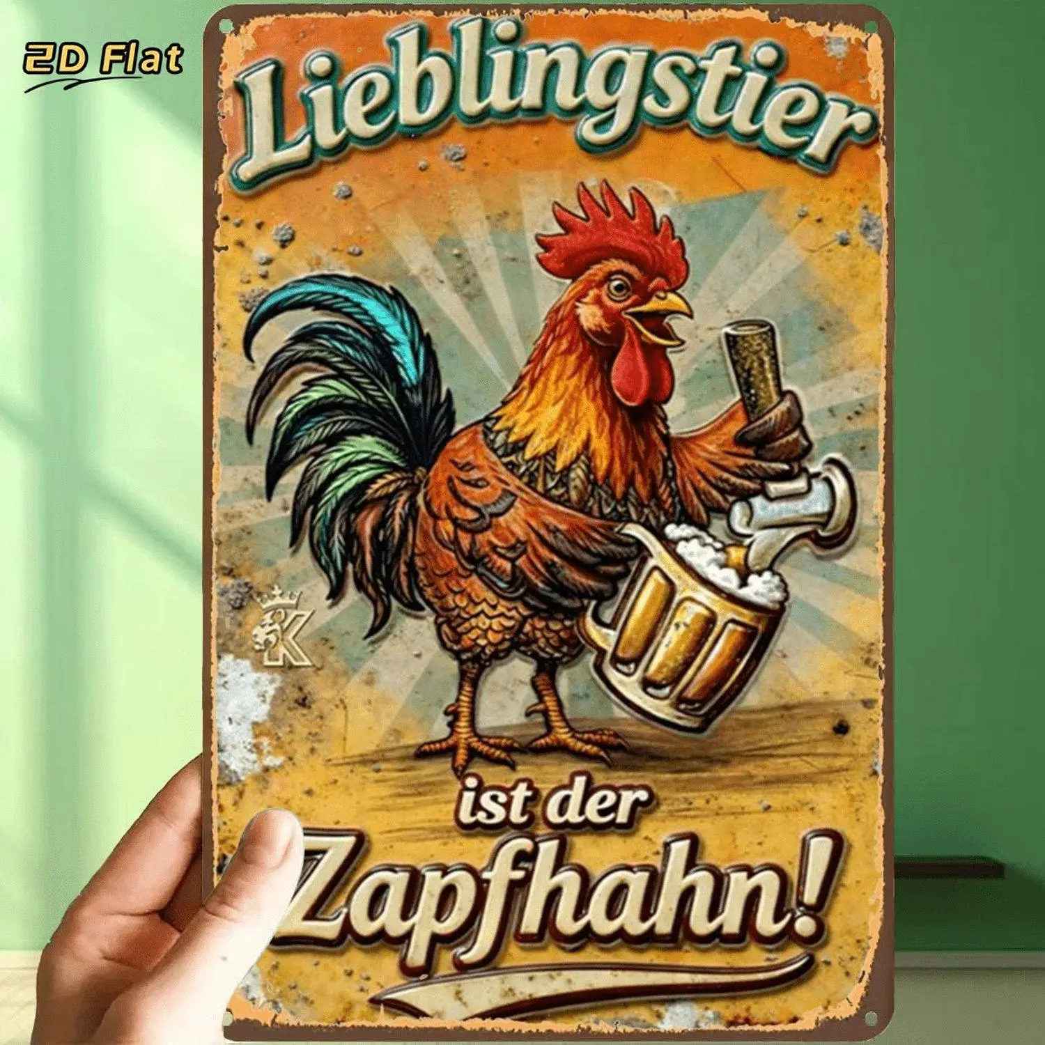 2D Flat, 1pc, Retro Rooster Beer Sign Metal Artwork, Tin Sign with Pre-Drilled Holes, Ideal for Decorating Indoors, Gardens, Or Restrooms