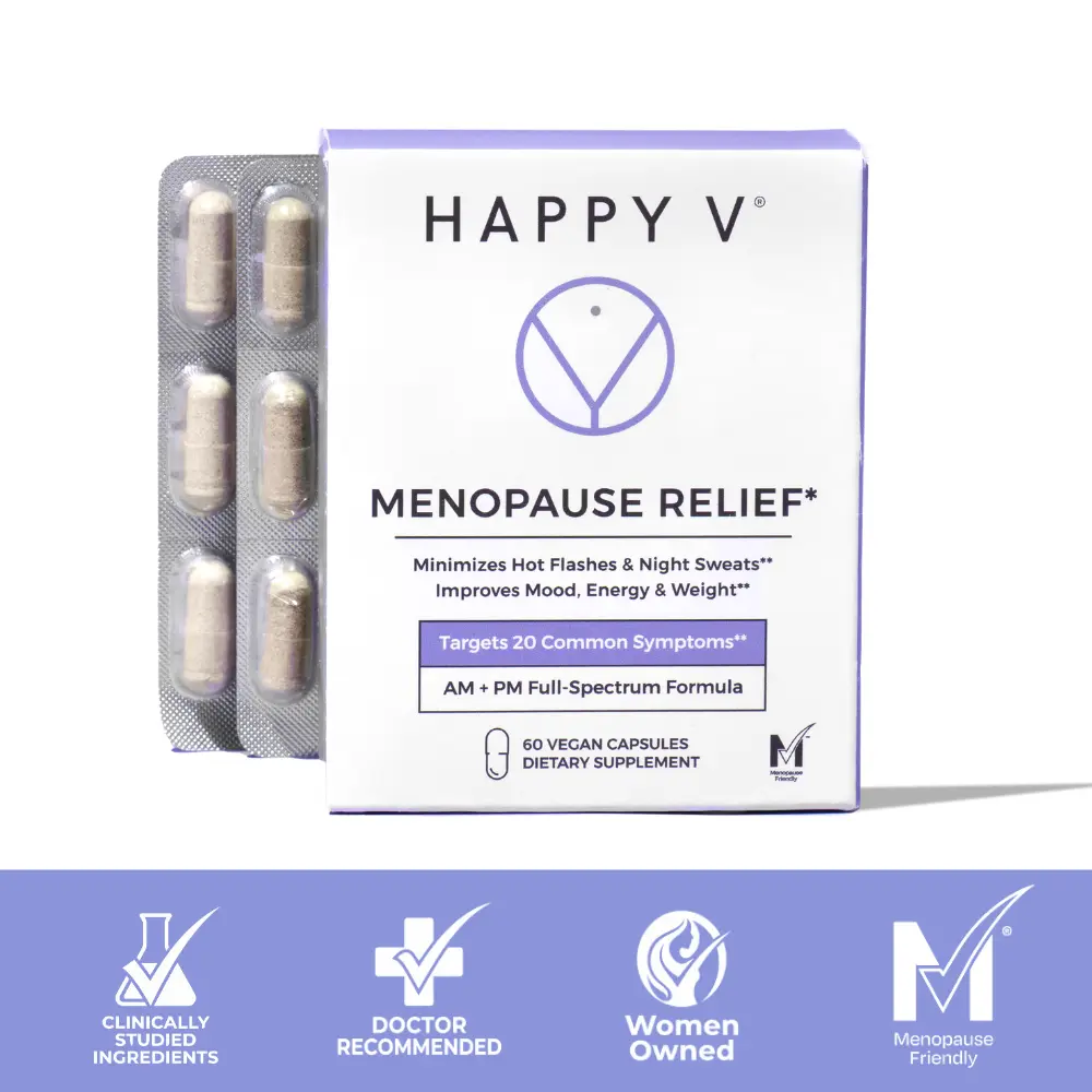 Happy V Menopause Relief AM + PM Capsules for Hot Flashes Night Sweats Mood Support Natural Supplement Happy V Menopause Relief AM + PM Capsules for Hot Flashes Night Sweats Mood Support Natural Supplement