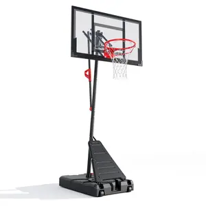 Portable Basketball Hoop Outdoor Goal System – Height Adjustable 4.9ft to 10ft with 44" Shatter-Resistant Backboard, Stable Movable Base with Wheels, for Backyard, Driveway, Poolside (Black)