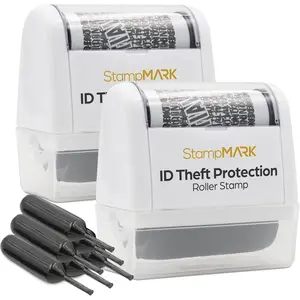 StampMark 2-Pack Protection Stamp Identity Theft - Roller Stamps with Six Replacement Ink Tubes