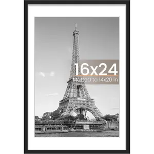 16x24 Picture Frame, Display Pictures 14x20 with Mat or 16 x 24 Without, Wall Hanging Poster Frames, Black, 1 Pack