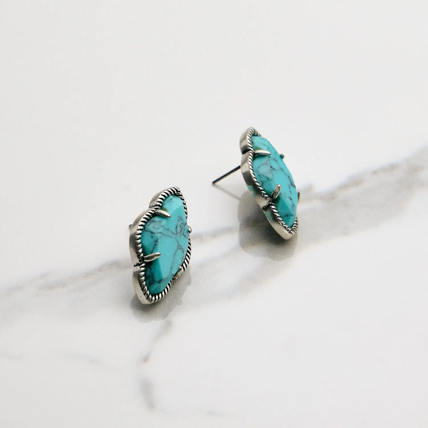 Turquoise Stud Earrings in Silver Tone
