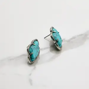 Turquoise Stud Earrings in Silver Tone