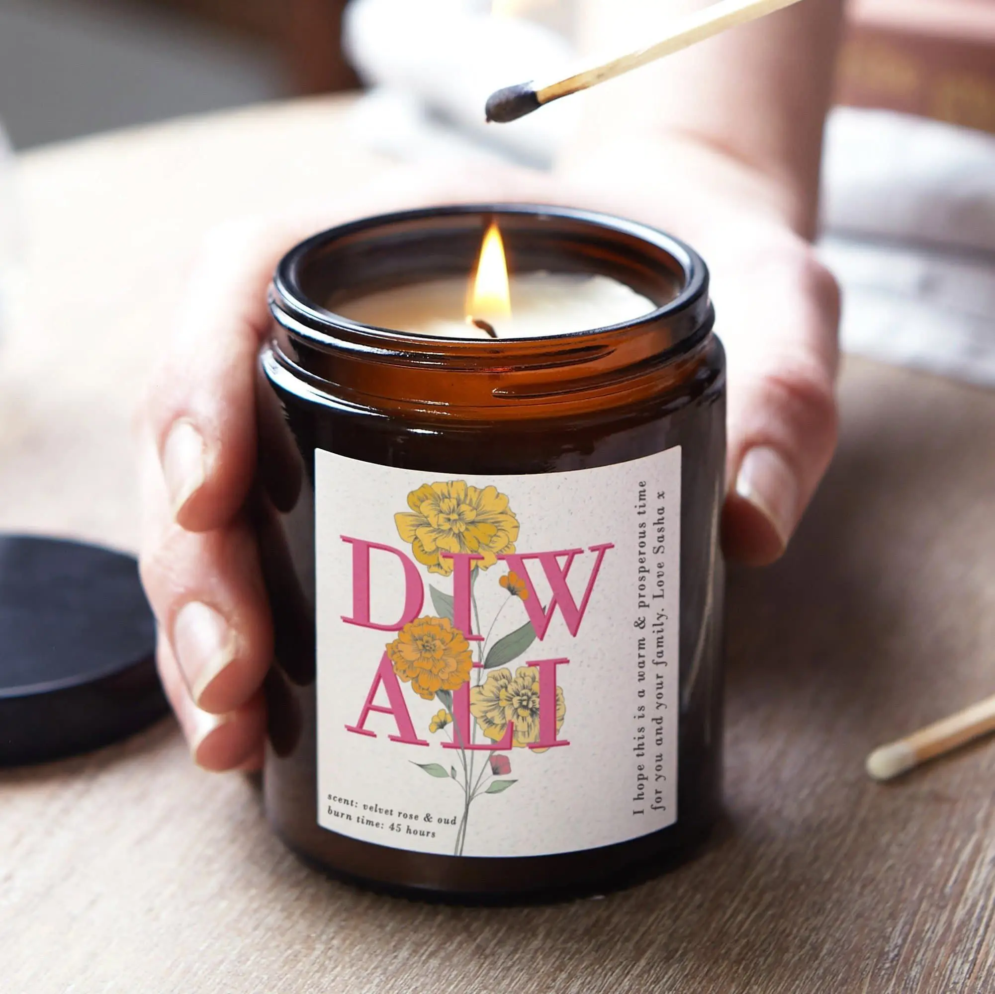 Diwali Gift Idea, Festival Of Light Gift For Family, Marigold Personalised Candle
