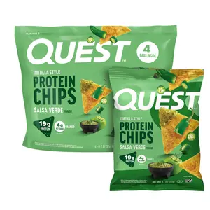 Quest Tortilla Style Protein Chips, Salsa Verde Flavored, Baked, 1.1oz, 4 Bags Snack Crispy