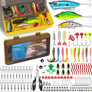 144-Piece Fishing Lure Kit with Tackle Box - Crankbaits, Spoons, Hooks, Jigs, Weights & More - Complete Gear Set for Bass Fishing, Freshwater, Perfect Gift