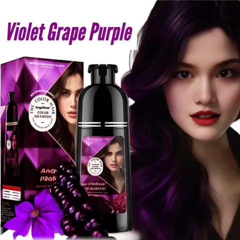 Restocked Violet Purple - AngeRose Hair Color Shampoo New Packaging, Instant Grey Coverage, Multi-Color Wine Red, Chestnut Brown, Nature Black and Purple, Perfect Gift for Women & Men, Gentle Hair Dye Salon Haircare