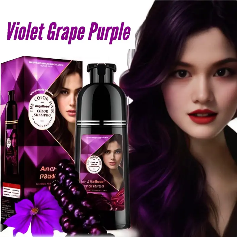 Restocked Violet Purple - AngeRose Hair Color Shampoo New Packaging, Instant Grey Coverage, Multi-Color Wine Red, Chestnut Brown, Nature Black and Purple, Perfect Gift for Women & Men, Gentle Hair Dye Salon Haircare