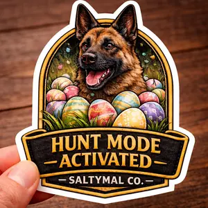 Hunt Mode Activated Belgian Malinois Easter Sticker | SaltyMal Co. | Waterproof Die Cut K9 Sticker