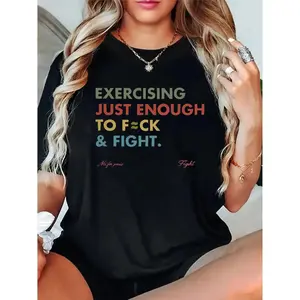 Funny EXERCISING JUST ENOUGH TO F≈CK & FIGHT Tee, Retro Vintage Y2K Streetwear