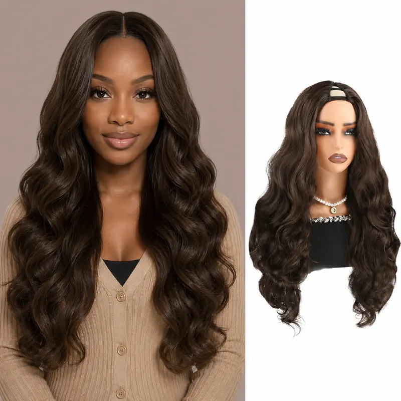 V Part Wig 24inch for Black Women Long Synthetic Wig Heat-Resistant Soft Comfortable No Glue Easy Wear Glueless Body Wave Convenient Daily Wear Wig Elegant Wig ##blackfriday