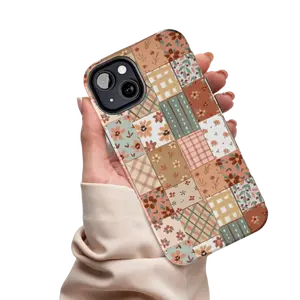 This durable, shock-absorbing, glossy 2-in-1 phone case features a beautifully patchwork floral and checkered pattern. It's compatible with iPhone 17, 15, 14, 13, 12, 11, and Samsung models, making it a perfect holiday gift for friends or family.