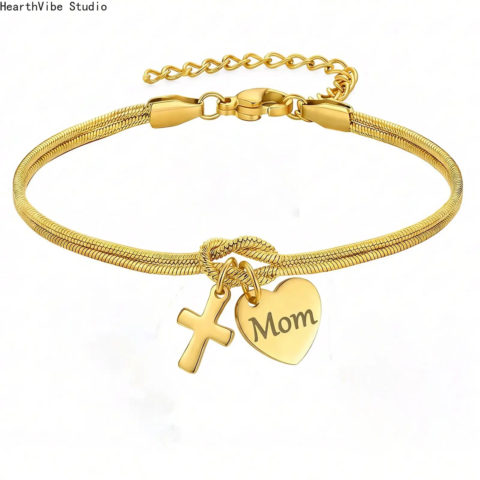 Women's Stainless Steel Charms Bracelet with MOM Heart & Love Knot - Casual Birthday or Mother's Day Gift, Gifts For Women, Female, Unisex, Womens Gifts