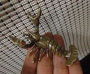 Vintage Style Solid Brass Copper Small Lobster Animal Crawfish Statue for Home Decor