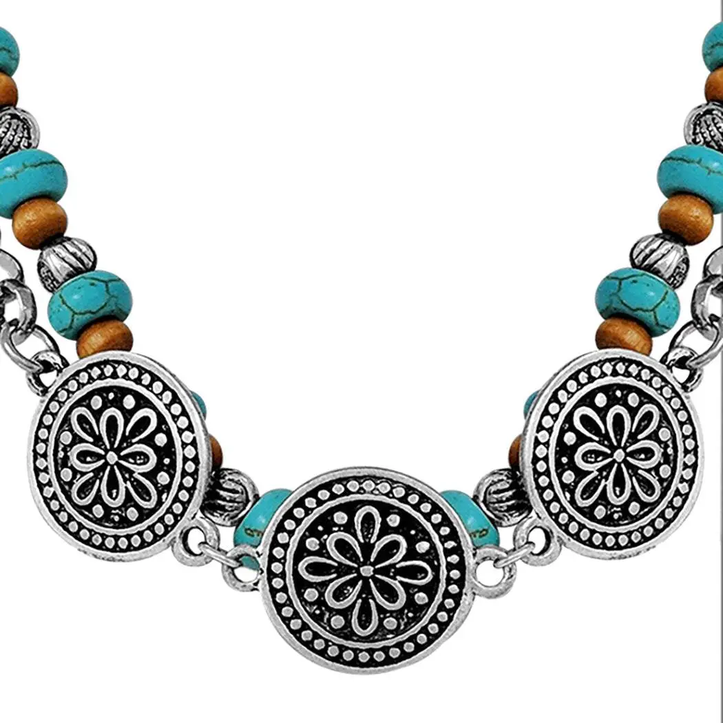 Cowgirl Chic Statement Western Double Strand Charm And Bead Choker Necklace, 12"+ 3" Extension