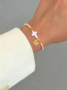 Women's Initial Letter Cross Bracelet in, Adjustable Fashion Style for All Seasons, Casual Jewelry Gift for Her