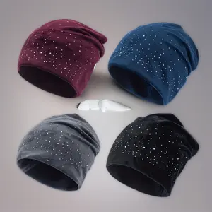 Velvet Beanie Hat for Women Men with Rhinestone Detail Soft Stretchy Winter Hat Lightweight Warm Knit Cap All Season Fashion Pullover Headwear