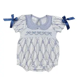 Cute Bow embroidery pattern Print Short sleeve OnePieces For Girls