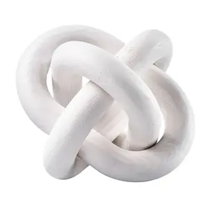 Wood Chain Link Decor, 3 Link, Hand Carved Wooden Knot Decor, Coffee Table Decoration Modern Shelf Accents, Decorative Objects for Home Living Room Bedroom Entryway Farmhouse Bookshelf, White