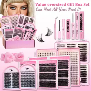 Mixed Style False Eyelash Gift Box Set, Personal Lash Extension Kit, Soft Dense Curled Lashes, Includes Glue & Tweezers, Valentine's Day Mother's Day Gift, Eyelash Extensions