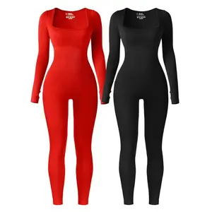 Long sleeved ribbed seamless jumpsuit for winterRAIMENTRY