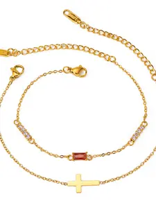 Women's Stainless Steel Bracelet, Zirconia Jewelry, July Birthstone Cross Pendant, Elegant Gift for Women & Girls