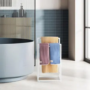 Multi-functional Metal 2 Tier Towel Rack, Floor Standing, White Black Optional, Bathroom Bedroom Laundry Room Double Use, Solid and Durable Structure,Shipment within 1-2 days