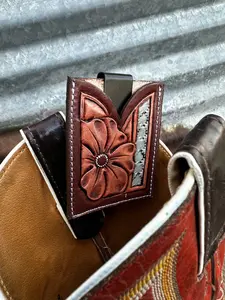 Brown Leather slide-on Boot Wallet