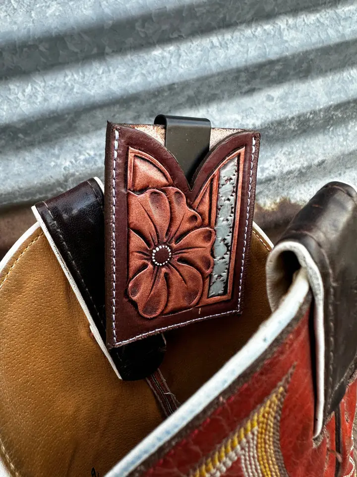 Brown Leather slide-on Boot Wallet
