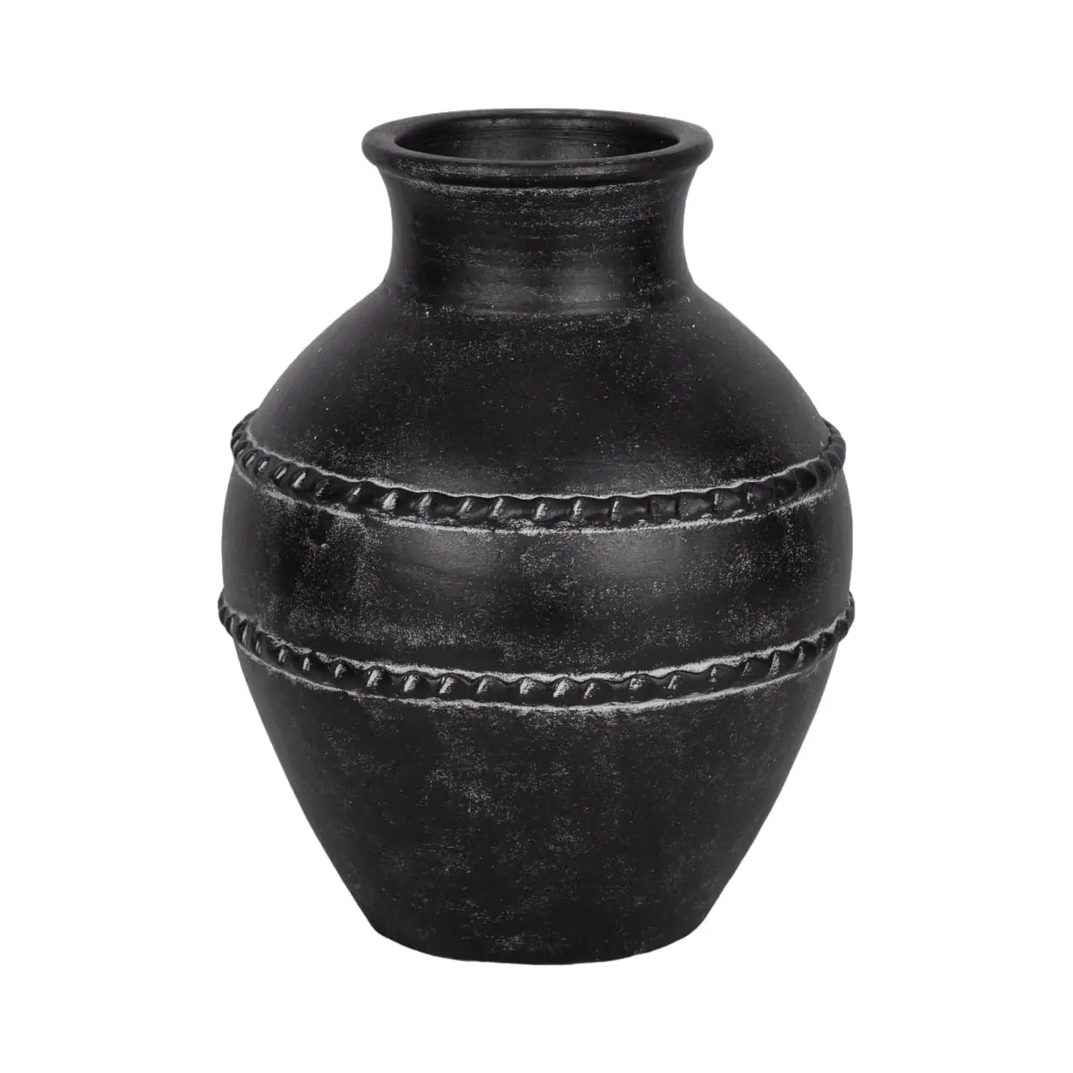 212 MAIN Traditional 14 in. Round Black Terracotta Decorative Vase - 15 lbs Home & Room Decor Accessory for Shelf Styling Displays