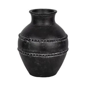 212 MAIN Traditional 14 in. Black Terracotta Pottery Vase - Home Decor Accessory for Vase & Fillers Displays