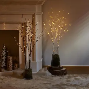 Birch Branches 32 Inch 100 LED Battery Operated, Warm Light Effect Artificial Tree Decorations for Home Bedroom Fireplace Holiday