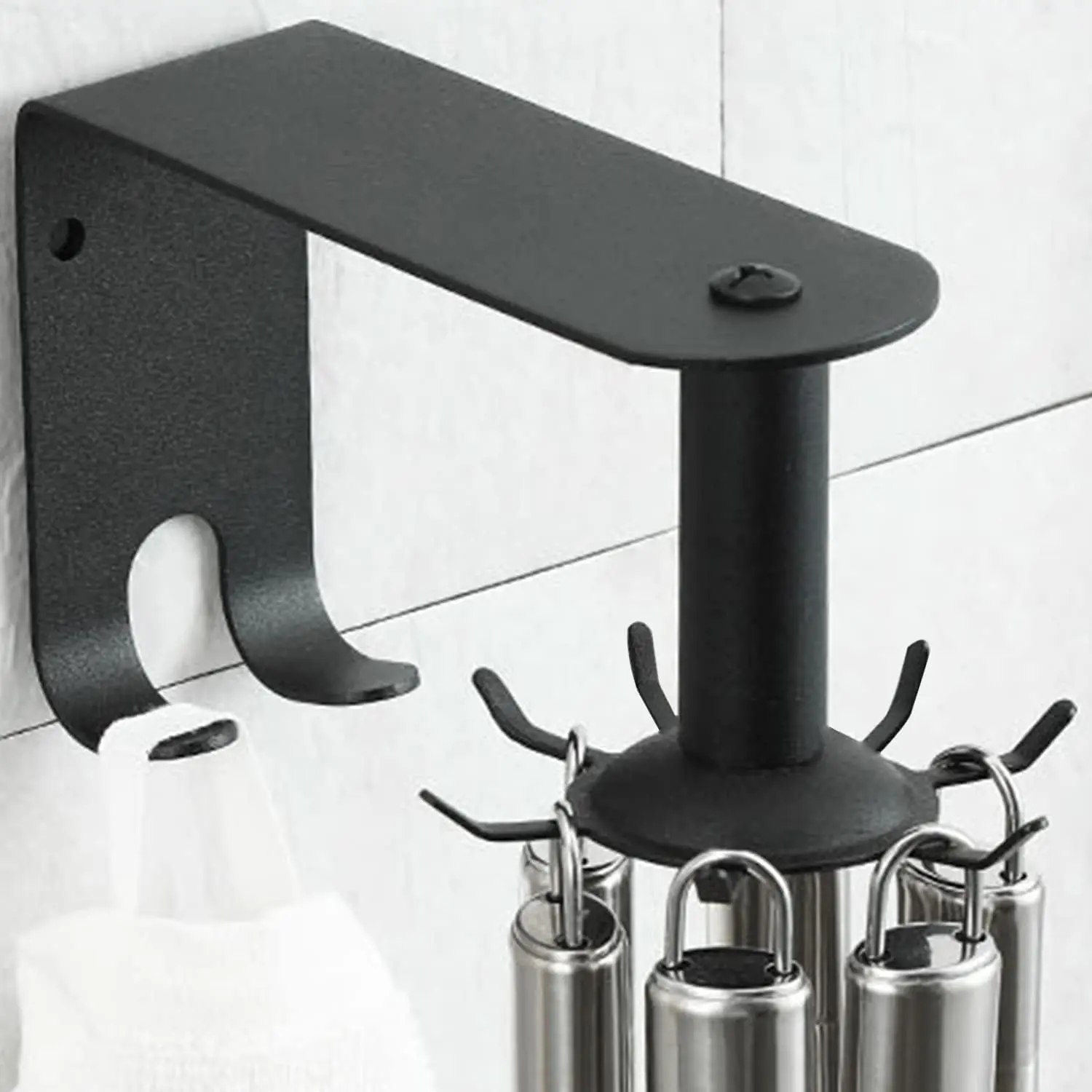 Stainless Steel Wall-Mount Kitchen Utensil Hanger, 360-Degree Rotating Hook Rack with 10 Hooks, Home Organizer for Cabinet, Kitchen Use, Home Organizers