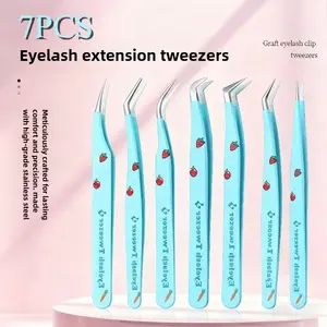 7PCS with travel storage box false eyelash eyelash tweezers high-precision extension flowering aid eyelash artist set stainless steel eyelash curler tweezers Eyelash Extension Kit