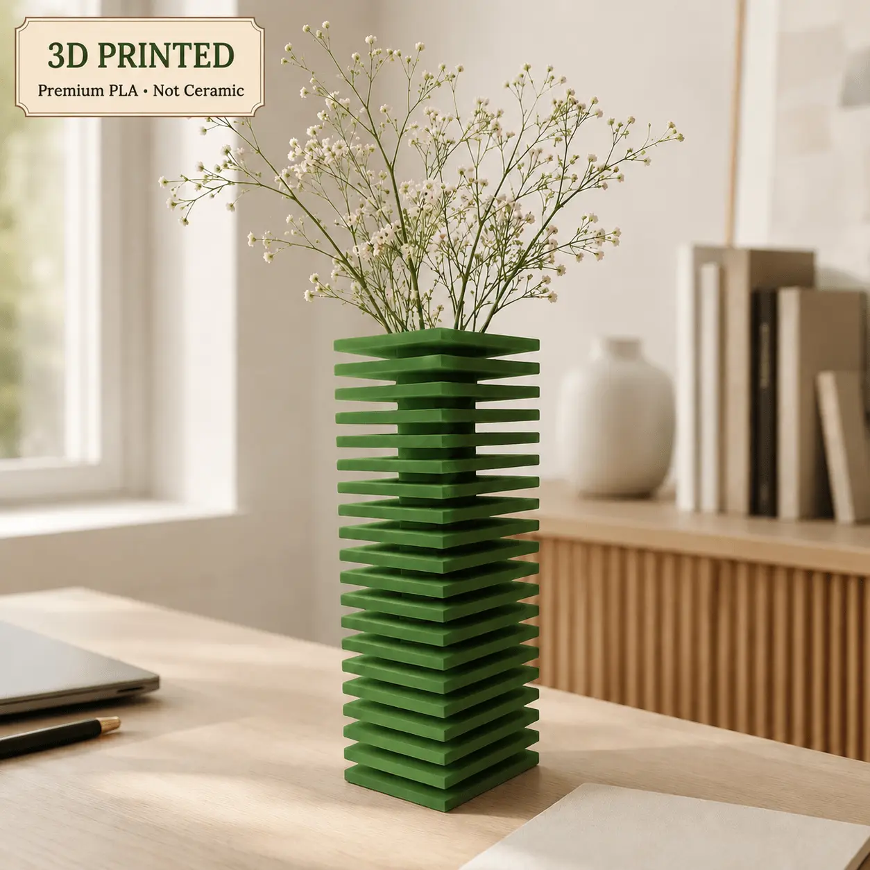 Geometric Wave Vase | Tall Sculptural Column Centerpiece