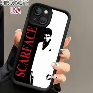 Creative Shadow Gangster Poster Stylish Fashion Pattern Case for iPhone 16 15 14 Pro Max 13 12 11 XR XS Plus Shockproof Non Slip Military-Grade Protection Silicone Cover