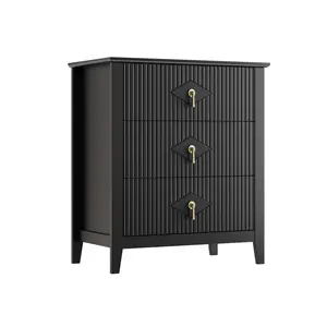 Garvee Fluted Dresser for Bedroom 27.6" Wide, 3-Drawer Wood Dresser Nightstand for Bedroom, Modern Chest of Drawers, Storage Organizer Cabinet for Living Room, Hallway, Entryway, Black