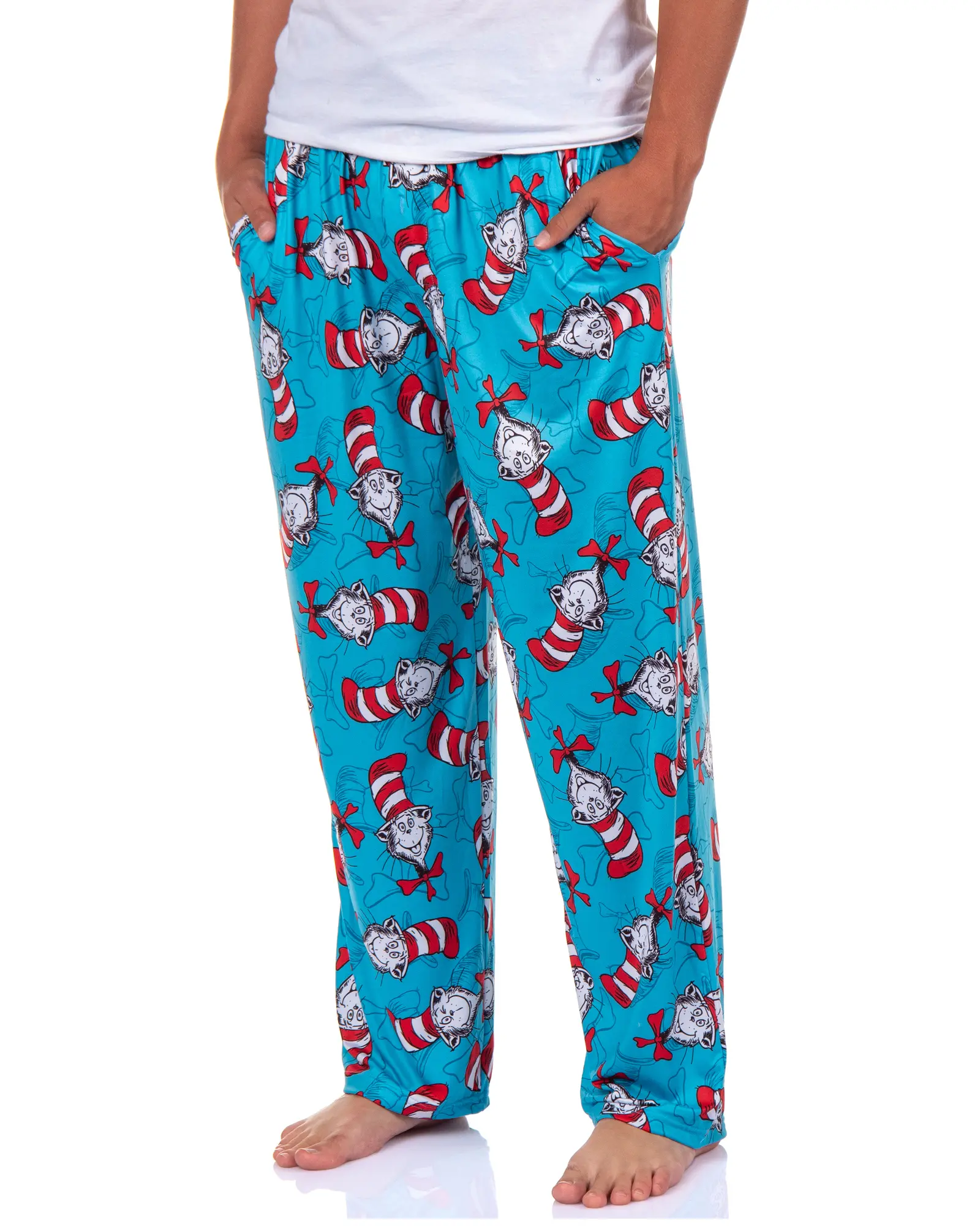 Men's Dr. Seuss Cat In The Hat Expressions All Over Print Pajama Pants - Polyester-Spandex Stretch Fabric Nightwear, Menswear