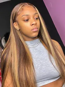 4x4 Glueless Wig HD Lace Natural Scalp Wig Human Hair P4/27 Color Glueless Human Hair Wig No Glue Needed Pre-Cut Lace Glueless Closure Wig Suitable for Women