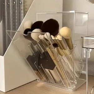 Adjustable Clear Acrylic Makeup Brush Holder with Compartments, Expandable Cosmetic Organizer, Countertop Storage Box, Acrylic Storage Containers, Ideal Gift