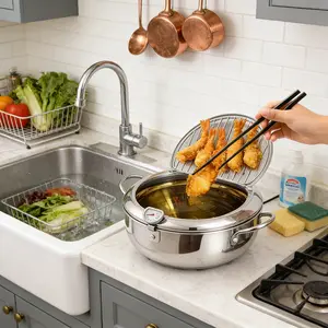 Non-Stick Deep Fryer Pan with Lid &  Rack 5 Free Gifts for Crispy Fried Chicken Stainless Steel Kitchen Essential oil filtration deep fryer pot