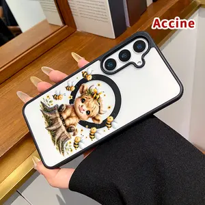 Magnetic Phone Case Compatible with Samsung Galaxy S23 Ultra S24 Plus S25 Edge S22+ FE Calf and Bee Symphony Transparent Acrylic Non Slip Pocket-Friendly Phone Cover Gift