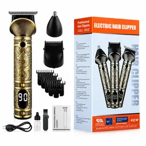 Vintage Dragon Engraved 3-in-1 Men's Grooming Kit, LCD Display USB Rechargeable Hair, Beard & Nose Trimmer Set for Home Use