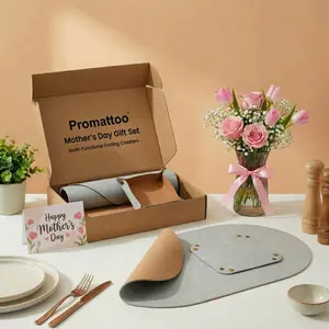 Vintage Wood Grain Faux Leather Placemats Set (8 PCS) – Mother’s Day Gift  Waterproof Heat-Resistant Table Mats with Coasters & Foldable Tray, Double-Sided Non-Slip, Easy Clean Dining Table Decor