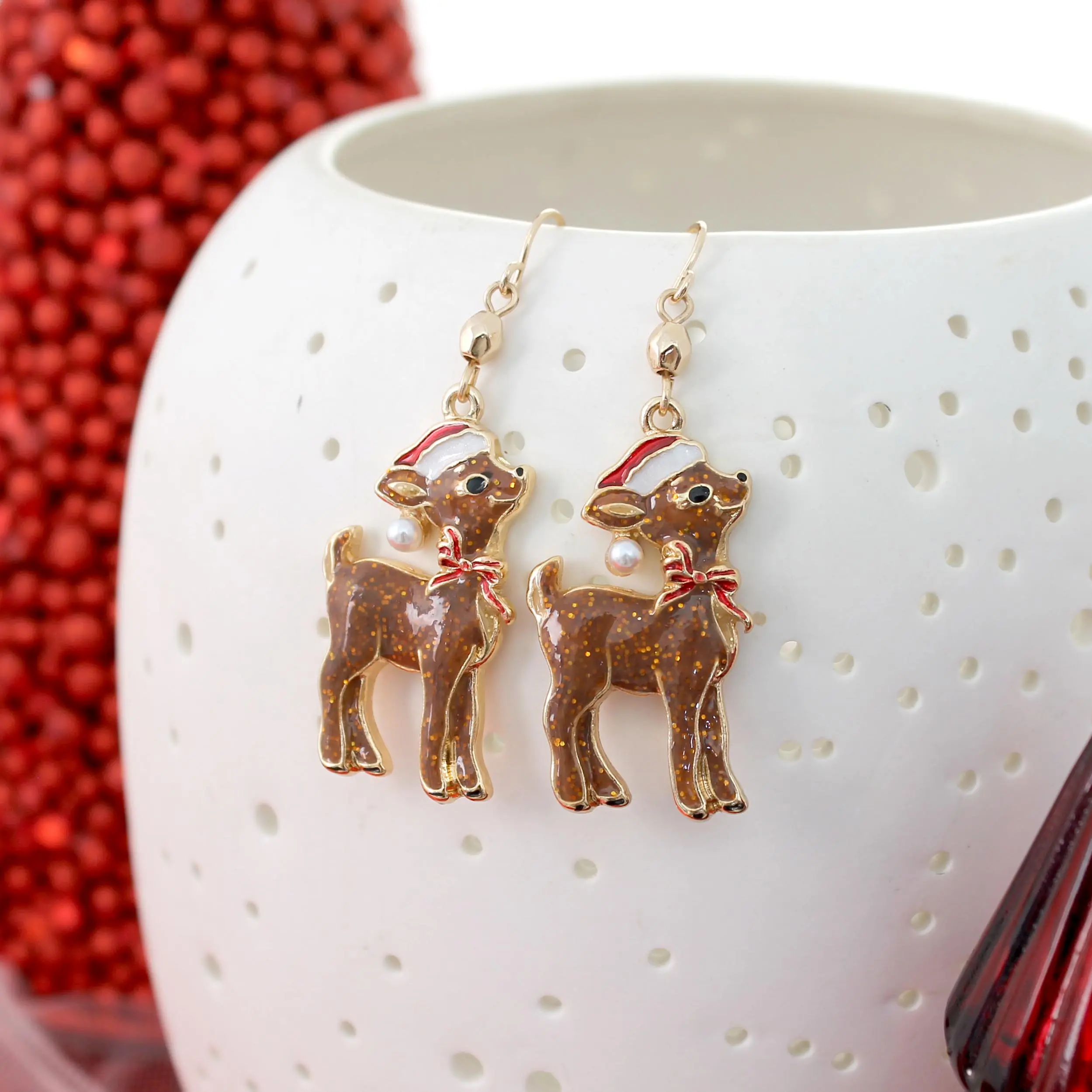 Glitter Reindeer Christmas Earrings