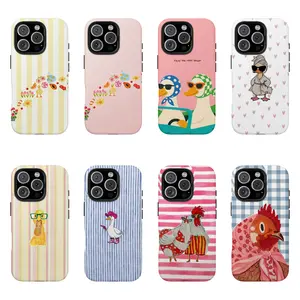 Cowboy Duck iPhone Case, Cute Western Duck Phone Cover, Aesthetic Blue Stripe Design, Compatible with iPhone 17 16 15 14 13 12 11 Pro Max Plus Air