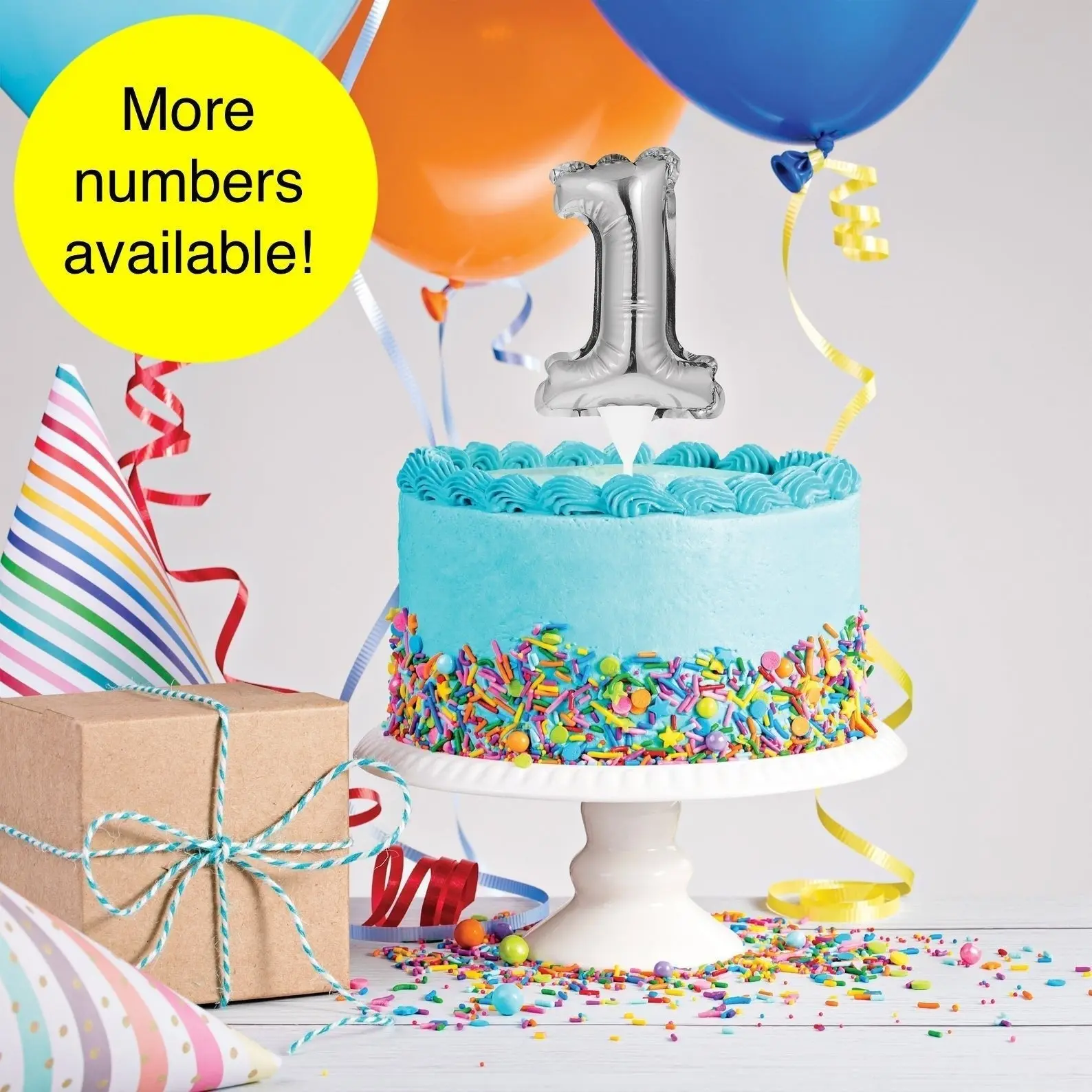Balloon Number Cake Topper in Silver