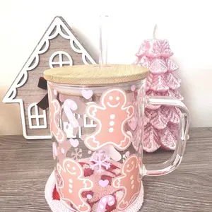 Pink Gingerbread Glass Mug Drinkware Coffee for Hot and Cold Drinksks